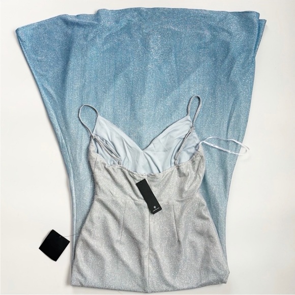 NWT Lulus Ombre Lurex Maxi Dress Blue Silver Glitter Formal Prom Small - Picture 10 of 11